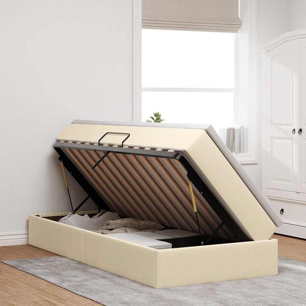 vidaXL Aufbewahrungsbett mit Matratze Creme 90 x 190 cm Polyester