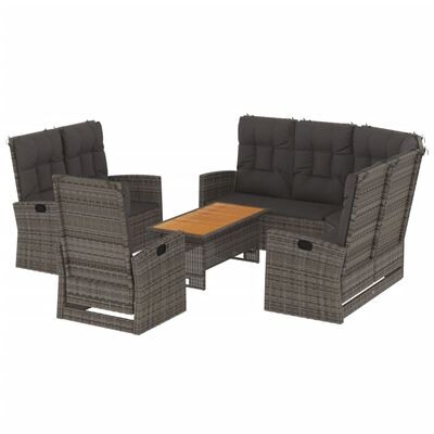 vidaXL 4-tlg. Garten-Lounge-Set mit Kissen Grau Poly Rattan