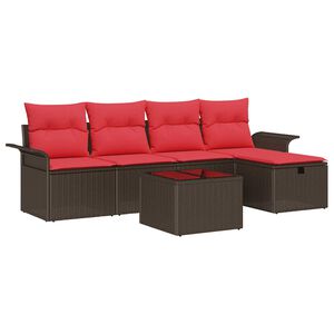 vidaXL Gartensofa-set mit Kissen 6 pcs Braun und Rot Poly-Rattan
