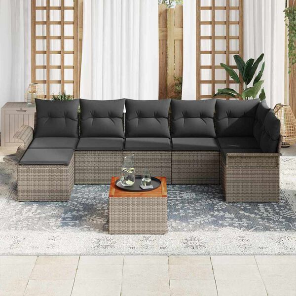 vidaXL Garten-Sofa-Set mit Kissen mit Speicher 8 pcs Grau