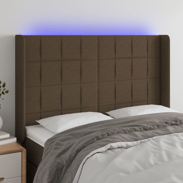 vidaXL LED Kopfteil Dunkelbraun 147x16x118/128 cm Stoff