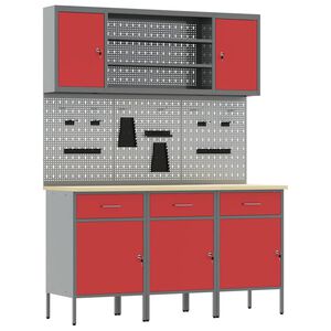 vidaXL Werkbank mit Schubladen 7 stk. Rot Ingenieure Holz und Stahl
