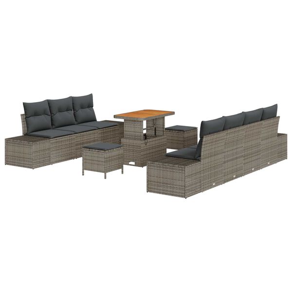 vidaXL Gartensofa-set mit Kissen mit Speicher 10 pcs Grau Poly Rattan