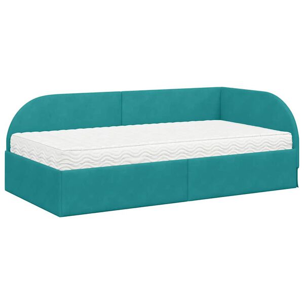 vidaXL Eckbettgestell mit Matratze mit Kopfteil 2 pcs T&uuml;rkis Samt
