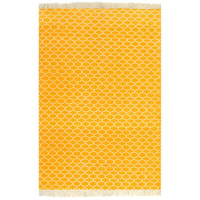 vidaXL Kelim-Teppich Baumwolle 120x180 cm mit Muster Gelb