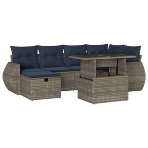 vidaXL 7-teiliges Gartensofa-Set mit Kissen, grau, Polyrattan