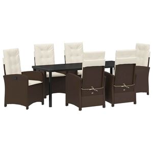 vidaXL Garten Essgruppe mit Kissen 7 pcs Braun Poly-Rattan