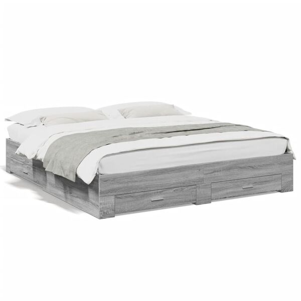 vidaXL Bettgestell mit Schubladen Grau Sonoma 180x200cm Holzwerkstoff