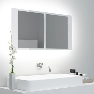 vidaXL LED-Bad-Spiegelschrank Hochglanz-Weiß 90x12x45 cm Acryl