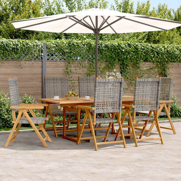 vidaXL 7-tlg. Garten-Essgruppe Poly Rattan und Massivholz Grau