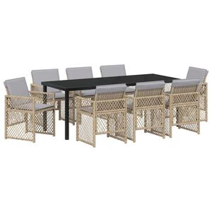 vidaXL Garten Essgruppe 9 pcs Beige Poly-Rattan
