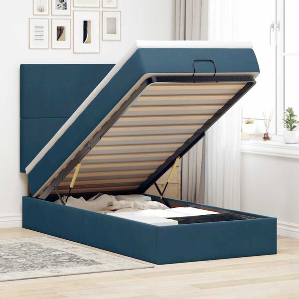 vidaXL Ottoman-Bett mit Matratzen & LEDs Dunkelblau 80x200 cm Samt