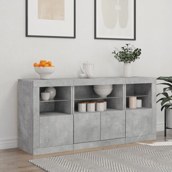 vidaXL Sideboard mit LED-Leuchten Betongrau 142,5x37x67 cm