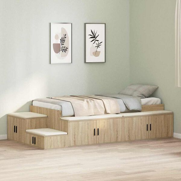 vidaXL Aufbewahrungsbettgestell Sonoma-Eiche 80 cm Holzwerkstoff