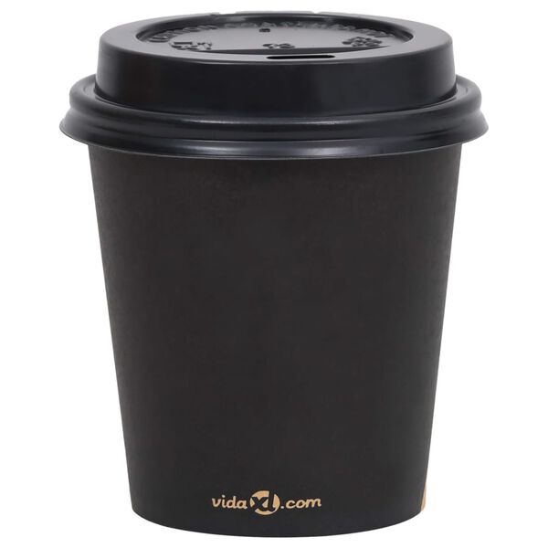 vidaXL Pappbecher mit Deckel 200 ml 100 Stk. Schwarz