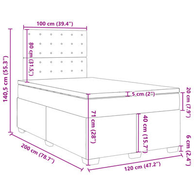 vidaXL Boxspringbett mit Matratze Hellgrau 120x200 cm Samt