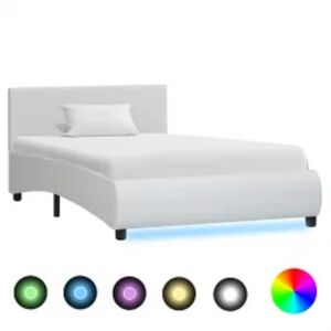 vidaXL Bettgestell mit LED Wei&szlig; Kunstleder 90x200 cm