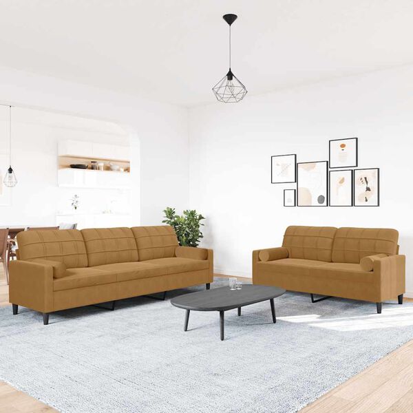 vidaXL 2-tlg. Sofagarnitur mit Kissen und Nackenrollen Braun Samt