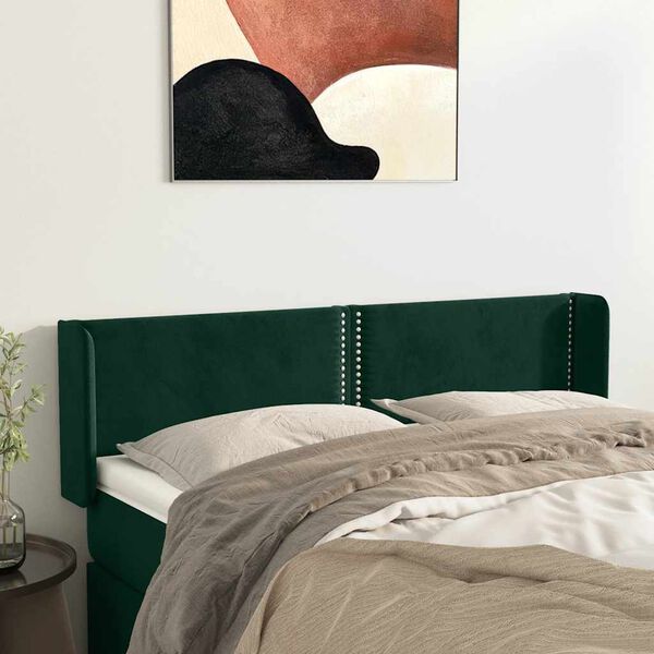vidaXL Kopfteil mit Ohren Dunkelgr&uuml;n 147x16x78/88 cm Samt