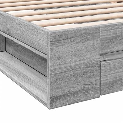 vidaXL Bettgestell mit Schublade Grau Sonoma 100x200 cm Holzwerkstoff