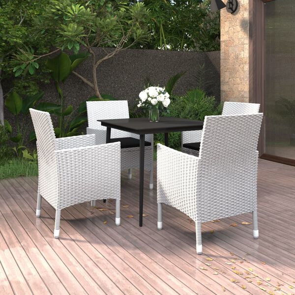 vidaXL 5-tlg. Garten-Essgruppe mit Auflagen Poly Rattan und Glas