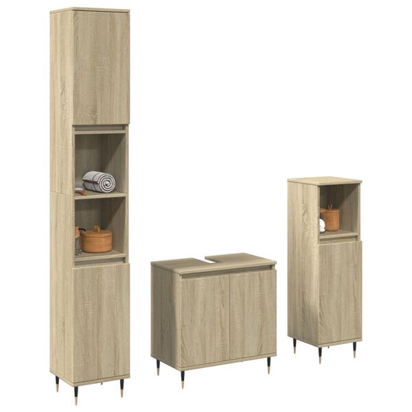 vidaXL 3-tlg. Badm&ouml;bel-Set Sonoma-Eiche Holzwerkstoff
