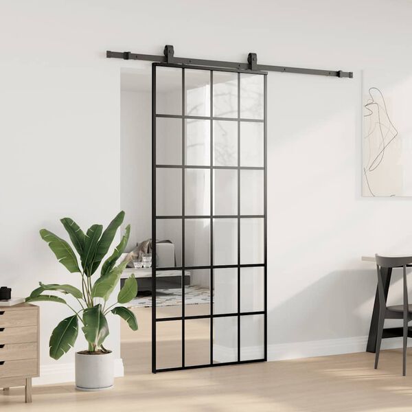 vidaXL Schiebet&uuml;r mit Beschlag Schwarz 90x205 cm ESG-Glas