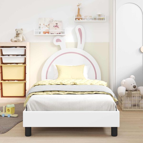vidaXL Kinderbettgestell mit Kopfteil mit Kopfteil Wei&szlig; 90 x 190 cm PU