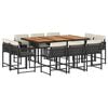 vidaXL 11-tlg. Garten-Essgruppe mit Kissen Schwarz Poly Rattan