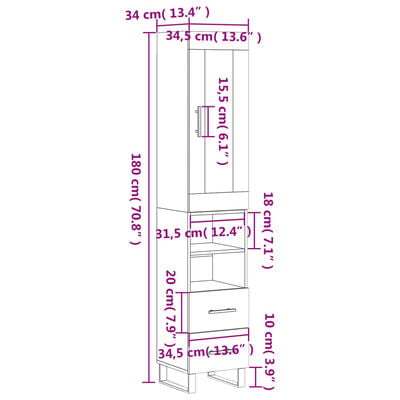 vidaXL Highboard Hochglanz-Weiß 34,5x34x180 cm Holzwerkstoff