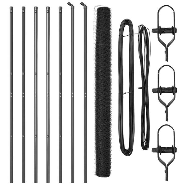 vidaXL Zaunpfosten Grau 10 x 1,6 m (36 mm Maschenweite) Stahl und PVC