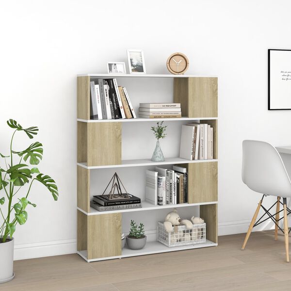 vidaXL B&uuml;cherregal Raumteiler Wei&szlig; Sonoma-Eiche 100x24x124 cm