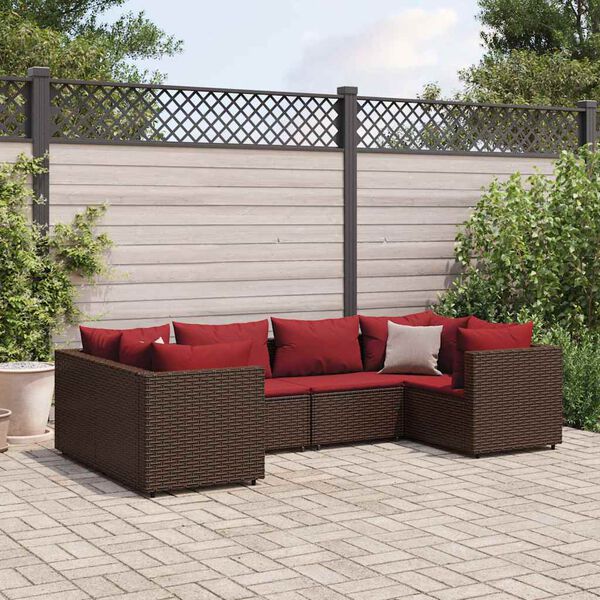 vidaXL 6-tlg. Garten-Lounge-Set mit Kissen Braun Poly Rattan