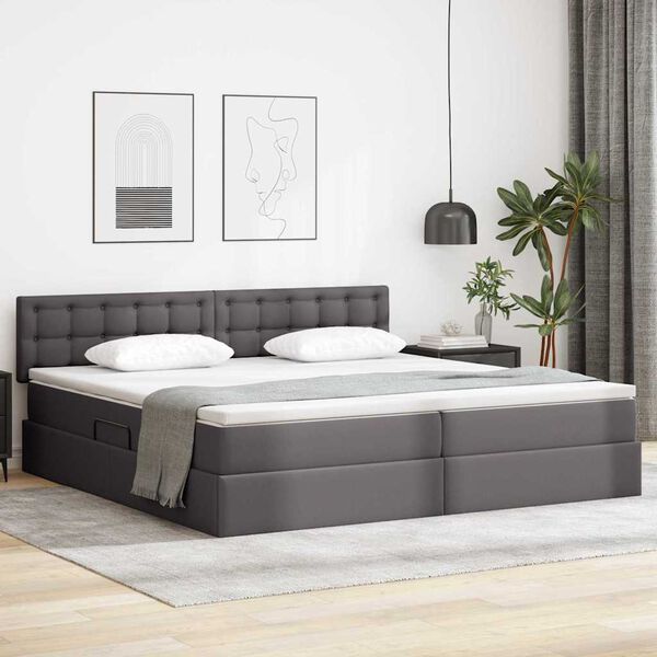 vidaXL Aufbewahrungsbett mit Matratze Grau 200 x 200 cm Kunstleder