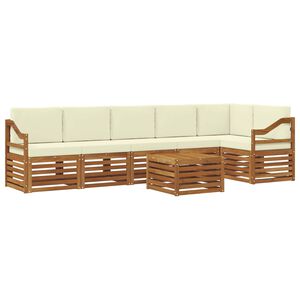vidaXL Ecksofa Set mit Kissen 7 pcs Natur und Creme Massivholz Akazie