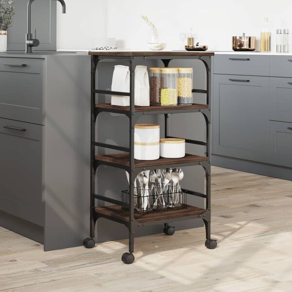 vidaXL K&uuml;chenwagen Braun Eichen-Optik 45x35x89,5 cm Holzwerkstoff