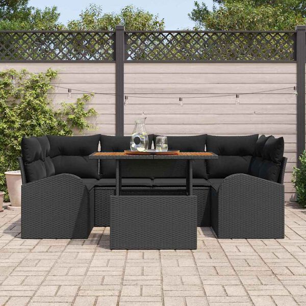 vidaXL Garten-Sofa-Set mit Kissen 7 pcs Schwarz