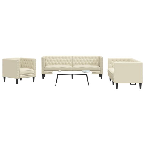 vidaXL 3-tlg. Chesterfield-Sofa-Set Creme Kunstleder