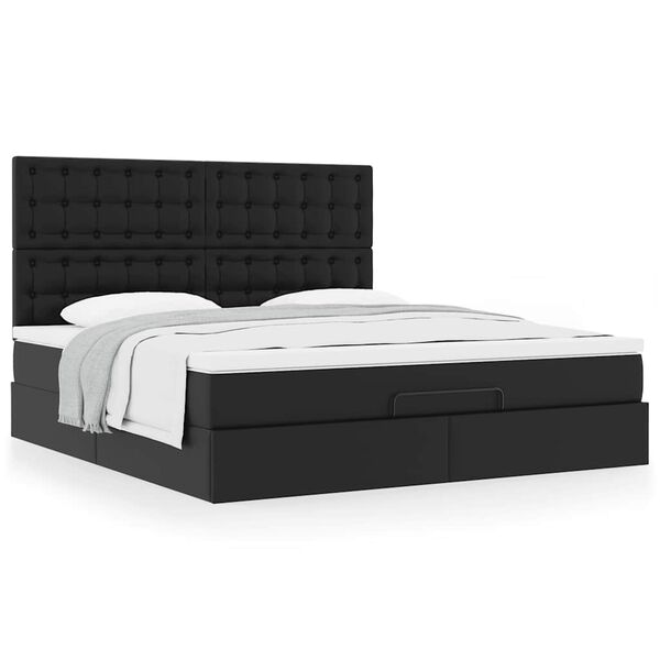 vidaXL Ottoman-Bett mit Matratze Schwarz 160x200 cm Kunstleder