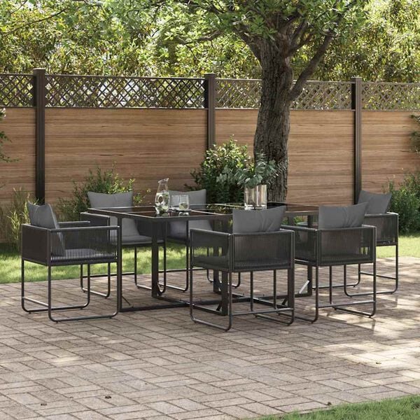 vidaXL Garten Essgruppe 7 pcs Schwarz Stahl