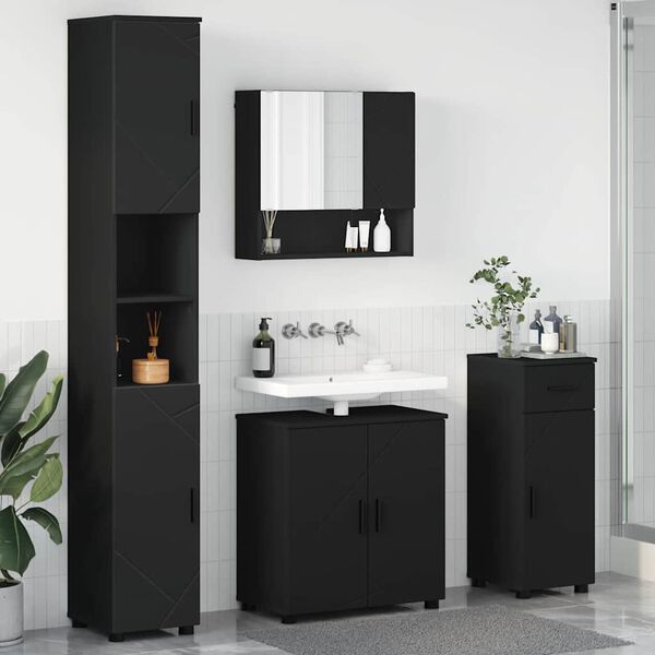 vidaXL Badezimmerm&ouml;bel-Set 4 pcs Schwarz Holzwerkstoff & Metall
