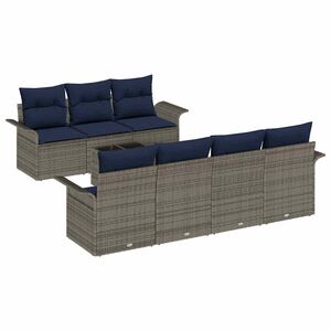 vidaXL Gartensofa-set 8 Stk. Grau und Marineblau Poly-Rattan