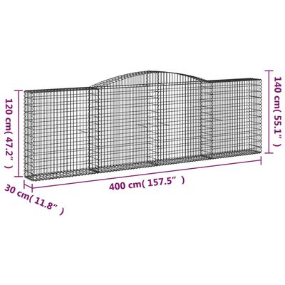 vidaXL Gabionen mit Hochbogen 5 Stk. 400x30x120/140cm Verzinktes Eisen