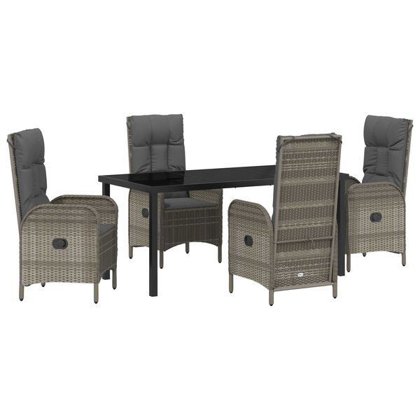vidaXL Garten Essgruppe mit Kissen 5 pcs Grau Poly-Rattan