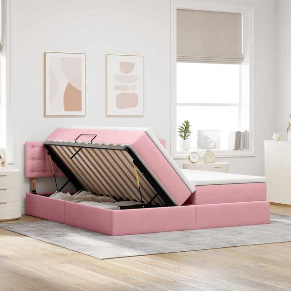 vidaXL Aufbewahrungsbett mit Matratze mit Kopfteil Rosa 90 x 200 cm