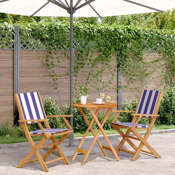 vidaXL 3-tlg. Bistro-Set Blau und Wei&szlig; Stoff und Massivholz