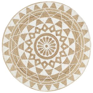 vidaXL Teppich Handgefertigt Jute Wei&szlig;er Druck 90 cm