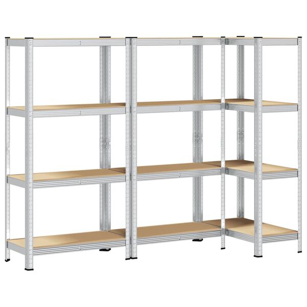 vidaXL Lagerregale mit 4 B&ouml;den 3 Stk. Silbern Stahl & Holzwerkstoff