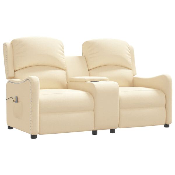 vidaXL 2-Sitzer Massagesessel mit Getr&auml;nkehalter Creme Stoff