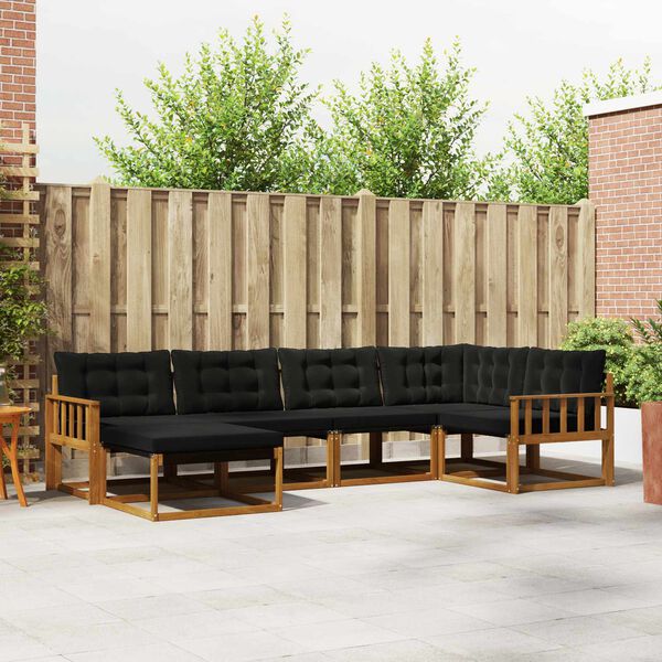 vidaXL Outdoor-Sofagarnitur mit Kissen 6 pcs Nat&uuml;rlich und Schwarz